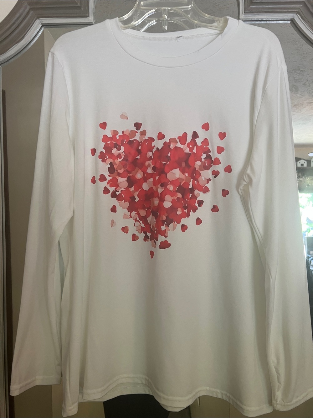 Women’s Long-Sleeve Heart Graphic Tee - White with Red Heart